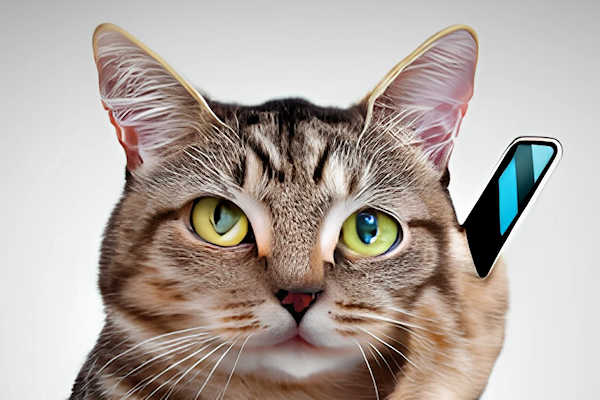 Cat holding a smartphone