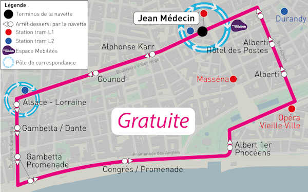 Map of free shuttle bus
